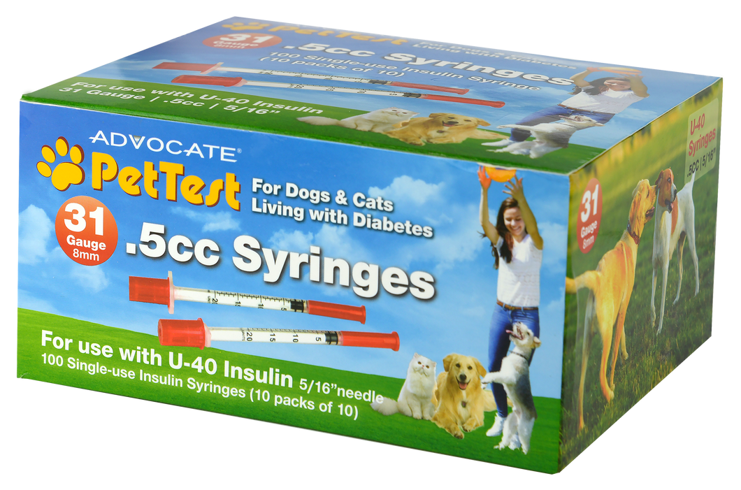 PetTest U-40 Pet Insulin Syringes With Needles - Comfortable Thin 31 Gauge Needles - For Cats & Dogs