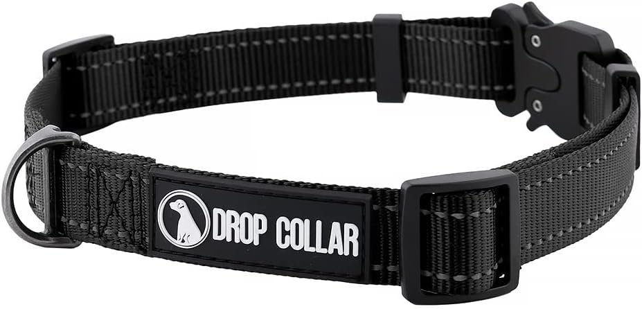 Drop Collar Reflective Nylon Dog Collar with Patent Pending Upright Leash Connection Point