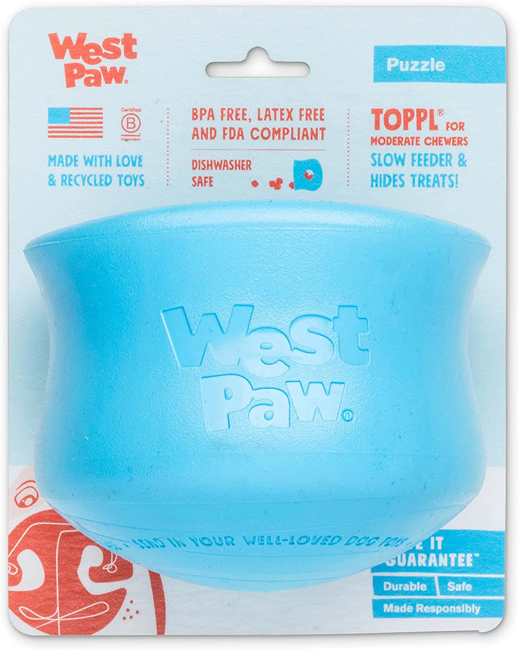 West Paw Zogoflex Toppl Treat Dispensing Dog Toy Puzzle X-Large Aqua Blue