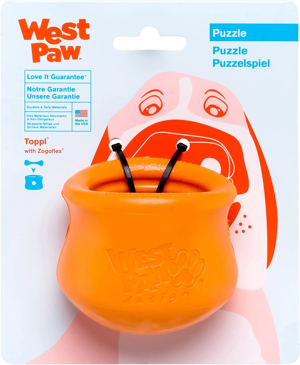 West Paw Zogoflex Toppl Treat Dispensing Dog Toy Puzzle Small Orange